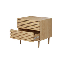 טען את התמונה לגלריה , שידות צד מודרנית עם שתי מגירות באלון מגירה פתוחה