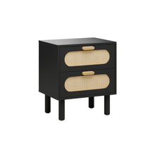 טען את התמונה לגלריה , שידת שתי מגירות בגימור דמוי ראטן יוקרתי שחור