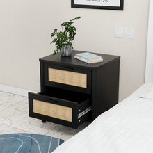 טען את התמונה לגלריה , שידת צד בשילוב מגירות בסגנון ראטן שחור מגירה פתוחה