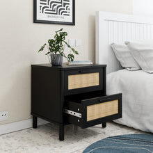 טען את התמונה לגלריה , שידת צד בשילוב מגירות בסגנון ראטן שחור מגירה פתוחה