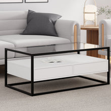 טען את התמונה לגלריה , שולחן סלון יוקרתי המשלב מתכת עץ וזכוכית בלבן