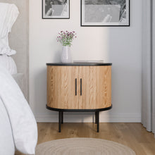 טען את התמונה לגלריה , שידת לילה מעוגלת אלון בשילוב שחור