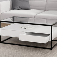 טען את התמונה לגלריה , שולחן סלון יוקרתי המשלב מתכת עץ וזכוכית בלבן