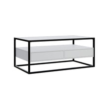 טען את התמונה לגלריה , שולחן סלון יוקרתי המשלב מתכת עץ וזכוכית בלבן