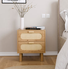 טען את התמונה לגלריה , שידת שתי מגירות בגימור דמוי ראטן יוקרתי אלון