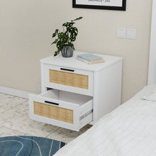 טען את התמונה לגלריה , שידת צד בשילוב מגירות בסגנון ראטן לבן מגירה פתוחה