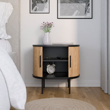 טען את התמונה לגלריה , שידת לילה מעוגלת אלון בשילוב שחור פתוחה