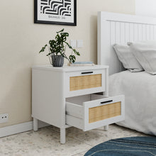 טען את התמונה לגלריה , שידת צד בשילוב מגירות בסגנון ראטן לבן מגירה פתוחה