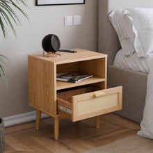 טען את התמונה לגלריה , שידת לילה מודרנית עם מגירה דמוי ראטן אלון פתוח