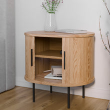 טען את התמונה לגלריה , שידת לילה מעוגלת אלון מצב פתוח