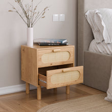 טען את התמונה לגלריה , שידת שתי מגירות בגימור דמוי ראטן יוקרתי מגירה פתוחה