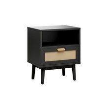 טען את התמונה לגלריה , שידת צד מודרנית עם מגירת ראטן שחור