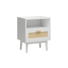 טען את התמונה לגלריה , שידת צד מודרנית עם מגירת ראטן לבן