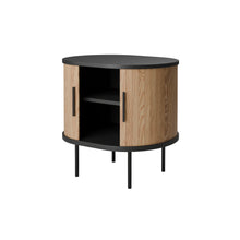 טען את התמונה לגלריה , שידת לילה מעוגלת אלון בשילוב שחור פתוחה