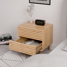 טען את התמונה לגלריה , שידות צד מודרנית עם שתי מגירות באלון מגירה פתוחה