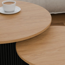 טען את התמונה לגלריה , זוג שולחנות מדורגים צבע אלון מקרוב