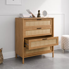 טען את התמונה לגלריה , קומודת ארבע מגירות בסגנון ראטן - מגירה פתוחה