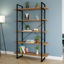 טען את התמונה לגלריה , ספריית מדפים מודרנית בשילוב מתכת שחורה ומדפי אלון