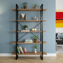 טען את התמונה לגלריה , ספריית מדפים מודרנית בשילוב מתכת שחורה ומדפי אלון