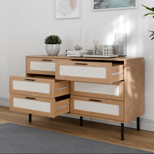 טען את התמונה לגלריה , שידת שש מגירות מודרנית בשילוב מגירות דמוי ראטן אלון מגירות פתוחות