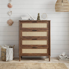 טען את התמונה לגלריה , קומודת ארבע מגירות בסגנון ראטן