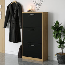 טען את התמונה לגלריה , ארון נעליים בעל שלושה תאים בצבע אלון עם שחור