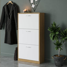 טען את התמונה לגלריה , ארון נעליים בעל שלושה תאים בצבע אלון עם לבן