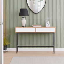 טען את התמונה לגלריה , קונסולת כניסה מרהיבה המשלבת עץ ומתכת אלון לבן