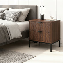 טען את התמונה לגלריה , שידת לילה יוקרתית עם 2 מגירות רחבות צבע אגוז