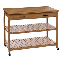 טען את התמונה לגלריה , אי בוצר נייד למטבח מבמבוק עם משטח בוצ'ר ומגירות