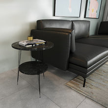 טען את התמונה לגלריה , שולחן צד לסלון מודרני בעל שני מדפים ורגלי מתכת מעוצבות