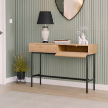 טען את התמונה לגלריה , קונסולת כניסה מרהיבה בצבע אלון מגירה פתוחה