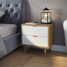 טען את התמונה לגלריה , זוג שידות לילה מודרניות ואלגנטיות באלון מגירות בלבן