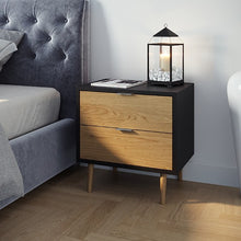 טען את התמונה לגלריה , זוג שידות לילה מודרניות ואלגנטיות בשחור מגירות באלון