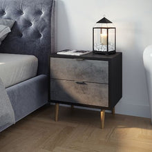 טען את התמונה לגלריה , זוג שידות לילה מודרניות ואלגנטיות בשחור מגירות בטון