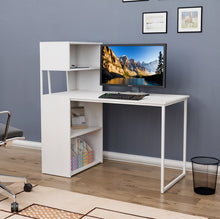 טען את התמונה לגלריה , שולחן מחשב מודרני כולל מדפים מובנים לבן