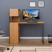 טען את התמונה לגלריה , שולחן מחשב מודרני כולל מדפים מובנים אלון