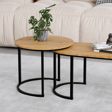 טען את התמונה לגלריה , זוג שולחנות סלון מעוצבים בשילוב מתכת ועץ מבט מקרוב