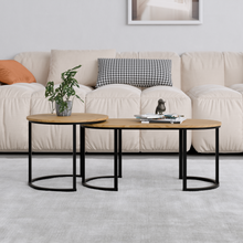 טען את התמונה לגלריה , זוג שולחנות סלון מעוצבים בשילוב מתכת ועץ אלון