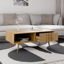 טען את התמונה לגלריה , שולחן סלון מעוצב בצבע אלון מגירה פתוחה