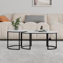 טען את התמונה לגלריה , זוג שולחנות סלון מעוצבים בשילוב מתכת ועץ לבן