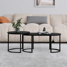 טען את התמונה לגלריה , זוג שולחנות סלון מעוצבים בשילוב מתכת ועץ שחור