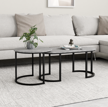 טען את התמונה לגלריה , זוג שולחנות סלון מעוצבים בשילוב מתכת ועץ אפור בטון