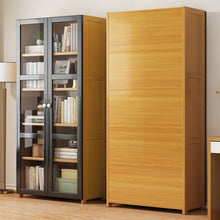 טען את התמונה לגלריה , יחידת אחסון עשויה עץ במבוק המשלבת 5 מדפי אחסון ודלתות שקופות