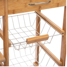 טען את התמונה לגלריה , עגלת בוצר למטבח מבמבוק משלבת מדפים ומשטח מנירוסטה