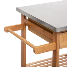 טען את התמונה לגלריה , עגלת בוצר למטבח מבמבוק משלבת מדפים ומשטח מנירוסטה