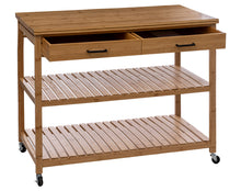 טען את התמונה לגלריה , אי בוצר נייד למטבח מבמבוק עם משטח בוצ'ר ומגירות