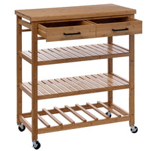 טען את התמונה לגלריה , אי בוצר נייד למטבח מבמבוק עם משטח בוצ'ר לאחסון כלי מטבח