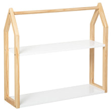 טען את התמונה לגלריה , יחידת מדפים מעץ לחדר הילדים בצורת בית משלבת 2 מדפים