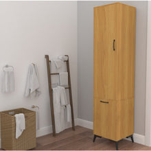 טען את התמונה לגלריה , ארון אחסון אמבטיה עם תא לסל כביסה צבע עץ